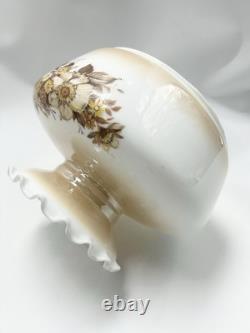 Vintage Amber Luster Hurricane Lamp Shade Milk Glass With Floral Pattern