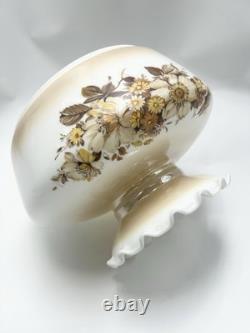 Vintage Amber Luster Hurricane Lamp Shade Milk Glass With Floral Pattern