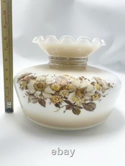Vintage Amber Luster Hurricane Lamp Shade Milk Glass With Floral Pattern