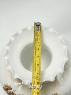 Vintage Amber Luster Hurricane Lamp Shade Milk Glass With Floral Pattern