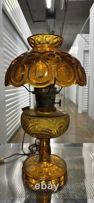 Vintage Amber Pressed Glass Electric Table Lamp