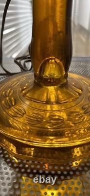 Vintage Amber Pressed Glass Electric Table Lamp