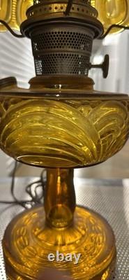 Vintage Amber Pressed Glass Electric Table Lamp