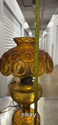 Vintage Amber Pressed Glass Electric Table Lamp