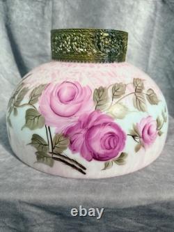 Vintage Amber Woodlee Hand Painted Pink Rose Glass Hurricane Lamp Shade 14 Vintage Amber Woodlee Hand Painted Pink Rose Glass Hurricane Lamp Shade 14