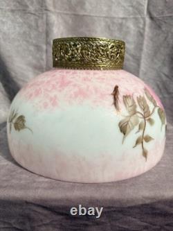 Vintage Amber Woodlee Hand Painted Pink Rose Glass Hurricane Lamp Shade 14 Vintage Amber Woodlee Hand Painted Pink Rose Glass Hurricane Lamp Shade 14