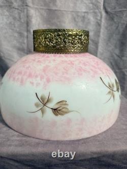 Vintage Amber Woodlee Hand Painted Pink Rose Glass Hurricane Lamp Shade 14