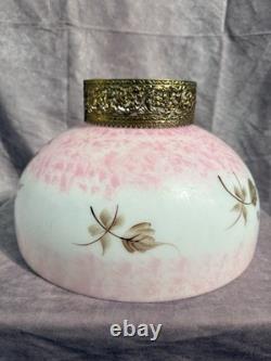 Vintage Amber Woodlee Hand Painted Pink Rose Glass Hurricane Lamp Shade 14