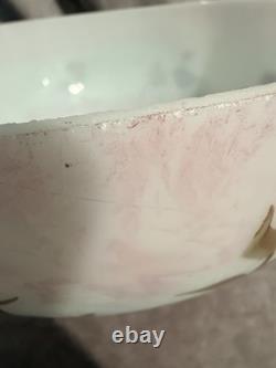 Vintage Amber Woodlee Hand Painted Pink Rose Glass Hurricane Lamp Shade 14