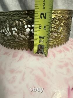 Vintage Amber Woodlee Hand Painted Pink Rose Glass Hurricane Lamp Shade 14