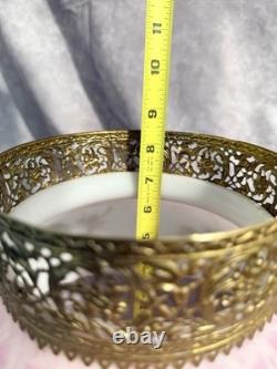 Vintage Amber Woodlee Hand Painted Pink Rose Glass Hurricane Lamp Shade 14