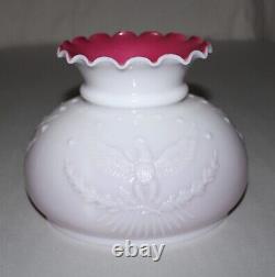 Vintage American Eagle Milk Glass Lamp Shade Cased Red / 6-15/16 Fitter