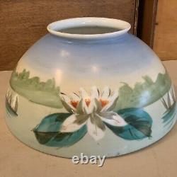 Vintage Antique 14 Hand Painted Water Lily Glass Hanging Ceiling Lamp Shade