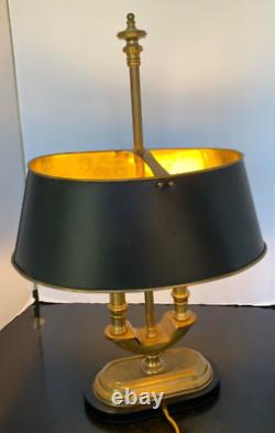 Vintage Antique 2 Light Bouillotte Brass Lamp Black Metal Shade 14 long