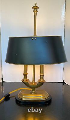 Vintage Antique 2 Light Bouillotte Brass Lamp Black Metal Shade 14 long