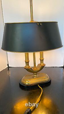 Vintage Antique 2 Light Bouillotte Brass Lamp Black Metal Shade 14 long