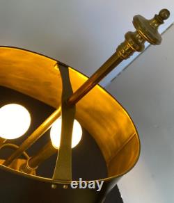 Vintage Antique 2 Light Bouillotte Brass Lamp Black Metal Shade 14 long