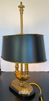 Vintage Antique 2 Light Bouillotte Brass Lamp Black Metal Shade 14 long