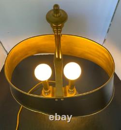 Vintage Antique 2 Light Bouillotte Brass Lamp Black Metal Shade 14 long