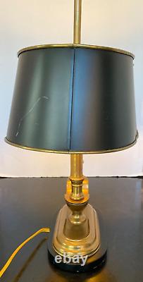 Vintage Antique 2 Light Bouillotte Brass Lamp Black Metal Shade 14 long