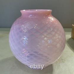 Vintage Antique 8.5 Pink Opalescent Diamond Quilted Optic Lamp Shade Globe Ball