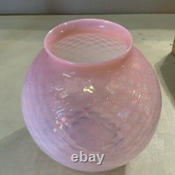 Vintage Antique 8.5 Pink Opalescent Diamond Quilted Optic Lamp Shade Globe Ball