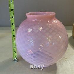 Vintage Antique 8.5 Pink Opalescent Diamond Quilted Optic Lamp Shade Globe Ball