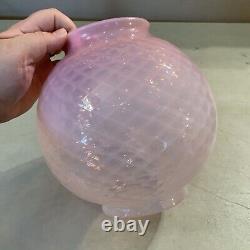 Vintage Antique 8.5 Pink Opalescent Diamond Quilted Optic Lamp Shade Globe Ball