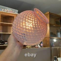 Vintage Antique 8.5 Pink Opalescent Diamond Quilted Optic Lamp Shade Globe Ball