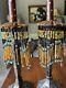 Vintage Antique Beaded Lamp Candle Holder Shade Fringe Multi Color Faceted! Pair