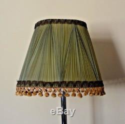 Vintage Antique Chiffon Silk Tassels Standard Lamp Shade Green Gold Downton C