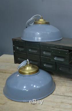 Vintage Antique Industrial Grey Enamel Factory Pendant Lamp Light Shade