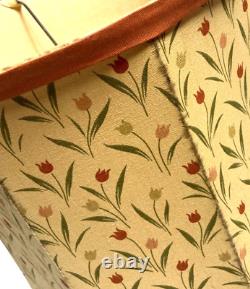 Vintage Antique Lamp Shade Large Fabric Floral Tulips Drum Yellow Orange Green