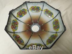 Vintage Antique Metal Reverse Painted Ribbed Glass Lamp Shade