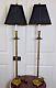 Vintage Antique Mid Century Maitland Smith Pair Brass Tall Lamps Black Shade 125