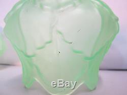 Vintage Antique PAIR Uranium Glass Artichoke Lamp Shades 2 1/4 fitter