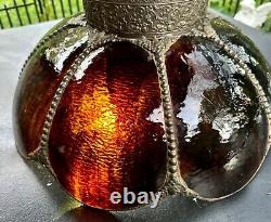 Vintage Antique Panel Swag Rootbeer Brown Stained Glass Hanging Swag Lamp Shade