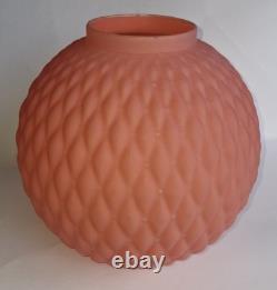 Vintage Antique Pink Diamond Quilted Satin Glass Parlor Lamp Shade Globe