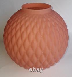 Vintage Antique Pink Diamond Quilted Satin Glass Parlor Lamp Shade Globe