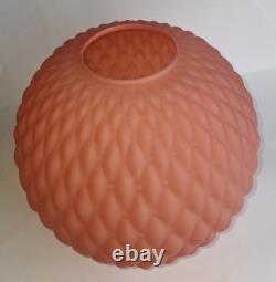 Vintage Antique Pink Diamond Quilted Satin Glass Parlor Lamp Shade Globe
