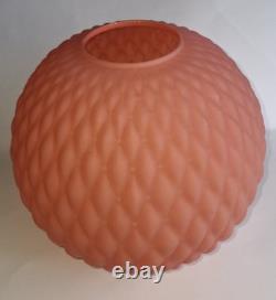Vintage Antique Pink Diamond Quilted Satin Glass Parlor Lamp Shade Globe