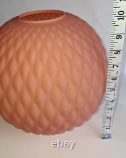 Vintage Antique Pink Diamond Quilted Satin Glass Parlor Lamp Shade Globe