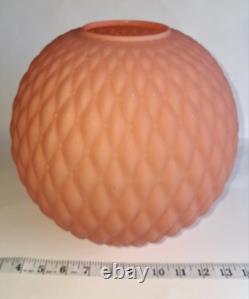 Vintage Antique Pink Diamond Quilted Satin Glass Parlor Lamp Shade Globe