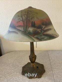 Vintage Antique Pittsburgh Lamp Brass & Glass Co PLB&G Co Reverse Painted Shade