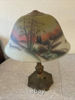Vintage Antique Pittsburgh Lamp Brass & Glass Co PLB&G Co Reverse Painted Shade