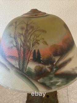 Vintage Antique Pittsburgh Lamp Brass & Glass Co PLB&G Co Reverse Painted Shade