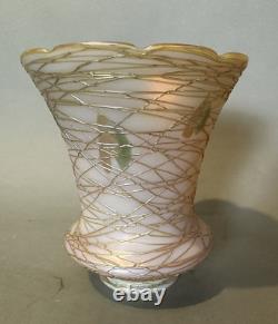 Vintage Antique Quezal Thread Decorated Art Glass Lamp Shade