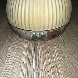 Vintage Antique Round Glass Lamp Shade Frosted White Red Hand Painted Grandma