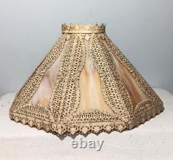 Vintage Antique Slag Glass Lamp Shade Filigree Frame 16 x 9 1/2