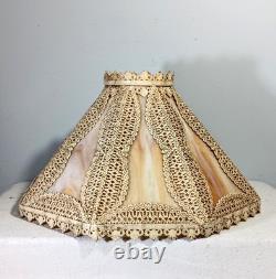 Vintage Antique Slag Glass Lamp Shade Filigree Frame 16 x 9 1/2